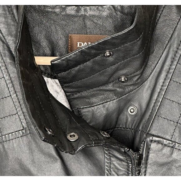Vtg Danier Leather Coat Womens Y2K 90s Lined Zip Front Black Size Medium 14-16 - Picture 5 of 16
